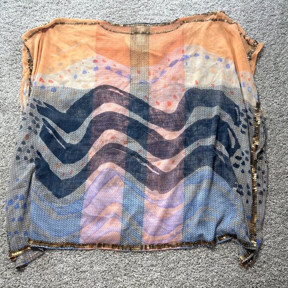 Chicos Womens L/XL Multicolor Sequin-Trim Sheer Poncho Tunic Top - Picture 6 of 7